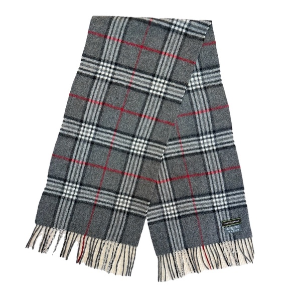 Joseph Abboud 100% Cashmere Plaid Scarf – Grey, Red & White Check - Picture 4 of 9